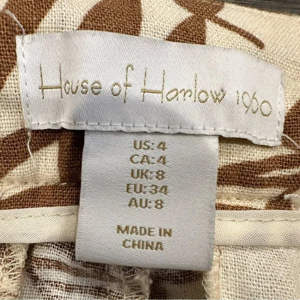 House of harlow tan cream linen blend leaf print pants